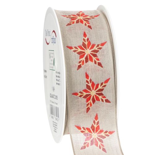 Decorative ribbon with red stars, 40mm wide, 15m long