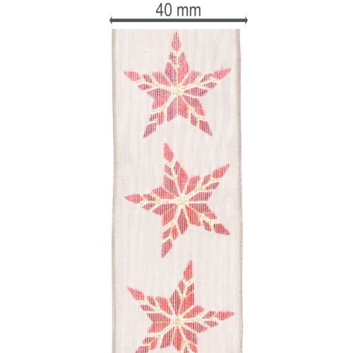 Decorative ribbon with red stars, 40mm wide, 15m long | Floristik24.ie
