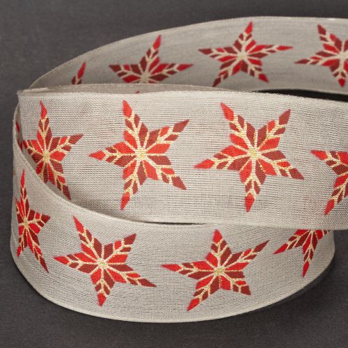 Decorative ribbon with red stars, 40mm wide, 15m long | Floristik24.ie