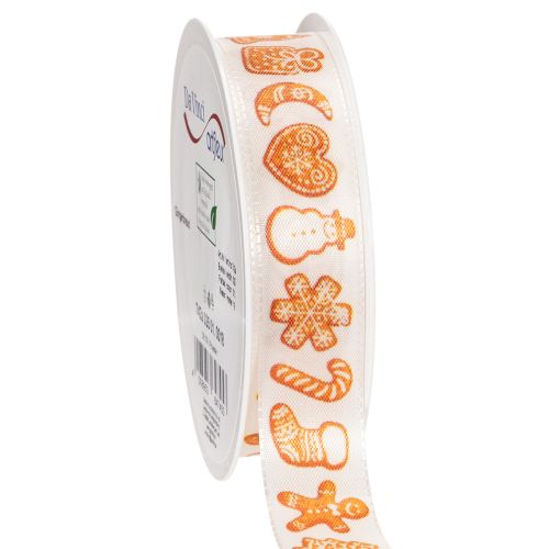 Gift ribbon with gingerbread figures. Festive ribbon for Christmas gifts. 25mm x 18m.