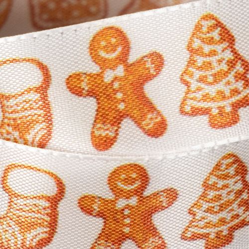 Gift ribbon with gingerbread figures. Festive ribbon for Christmas gifts. 25mm x 18m. | Floristik24.ie