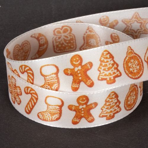 Gift ribbon with gingerbread figures. Festive ribbon for Christmas gifts. 25mm x 18m. | Floristik24.ie
