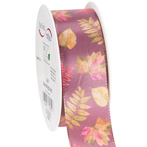 Decorative ribbon with autumn leaf motif, 40mm wide, 15m long