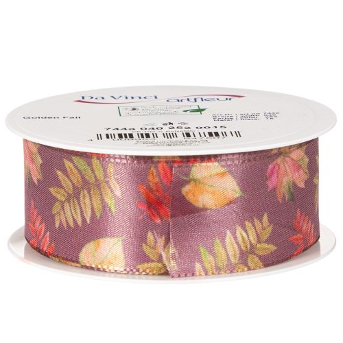 Decorative ribbon with autumn leaf motif, 40mm wide, 15m long | Floristik24.ie
