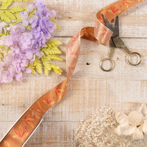 Gift ribbon autumn with leaves for creative packaging 25mm 18m | Floristik24.ie