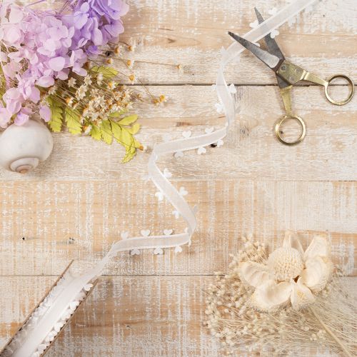Decorative white ribbon with hearts for creative craft ideas, 20mm x 15m | Floristik24.ie