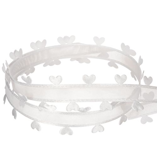 Decorative white ribbon with hearts for creative craft ideas, 20mm x 15m | Floristik24.ie