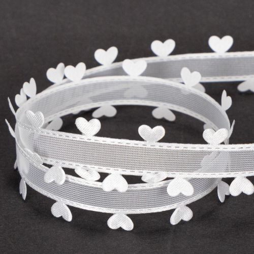 Decorative white ribbon with hearts for creative craft ideas, 20mm x 15m | Floristik24.ie