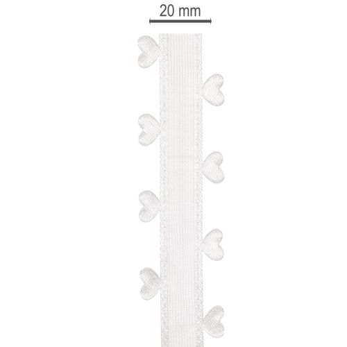 Decorative white ribbon with hearts for creative craft ideas, 20mm x 15m | Floristik24.ie