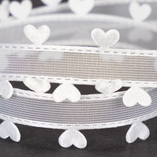 Decorative white ribbon with hearts for creative craft ideas, 20mm x 15m | Floristik24.ie