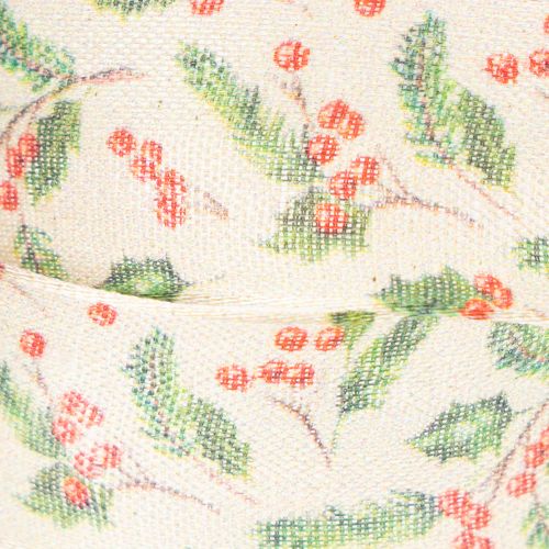 Decorative ribbon with holly and berries, dimensionally stable edge, 25mm, 18m | Floristik24.ie