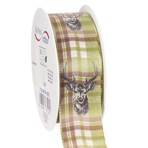 Decorative ribbon with deer head and checkered pattern, 40mm x 15m buy online | Floristik24.ie