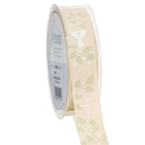 Floristik24 Ribbon for Confirmation, Communion, and Baptism - Beige, 25mm wide, 20m long