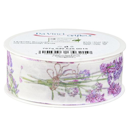 Product Ribbon Lavender Silk Ribbon with Lavender Bouquet 40mm 15m