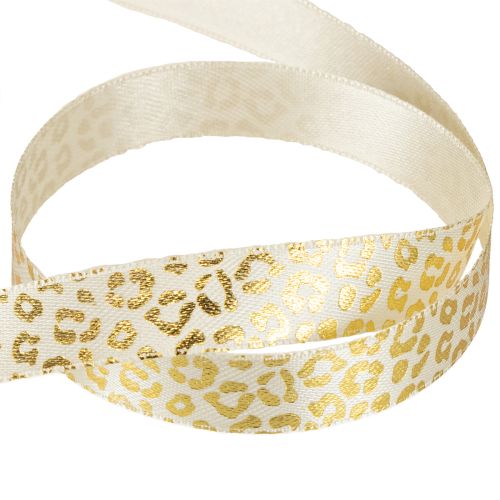 Product Ribbon Leopard Print Silk Ribbon Cream Gold 15mm 18m