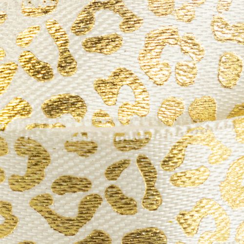 Product Ribbon Leopard Print Silk Ribbon Cream Gold 15mm 18m