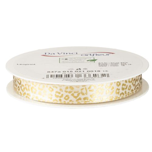 Product Ribbon Leopard Print Silk Ribbon Cream Gold 15mm 18m