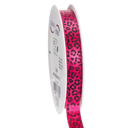 Decorative ribbon with leopard print, pink, 15mm x 18m