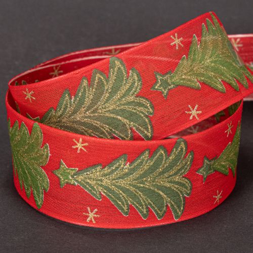 Gift ribbon Christmas tree with stars 40mm 15m | Floristik24.ie