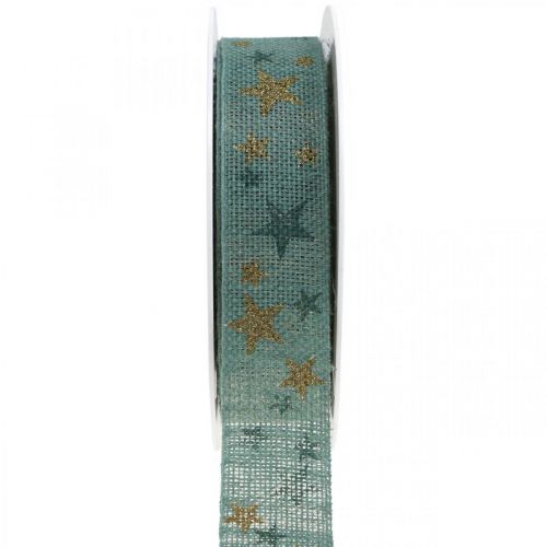 Product Gift ribbon bow ribbon with stars blue gold 25mm 15m