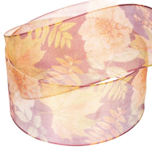 Gift ribbon in autumn colors, organza ribbon with floral pattern, 40mm, 15m | Floristik24.ie