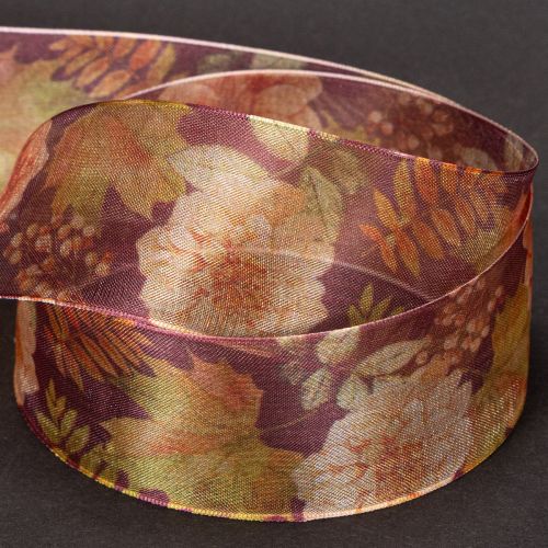 Gift ribbon in autumn colors, organza ribbon with floral pattern, 40mm, 15m | Floristik24.ie