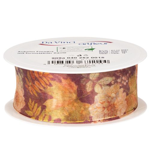 Gift ribbon in autumn colors, organza ribbon with floral pattern, 40mm, 15m | Floristik24.ie