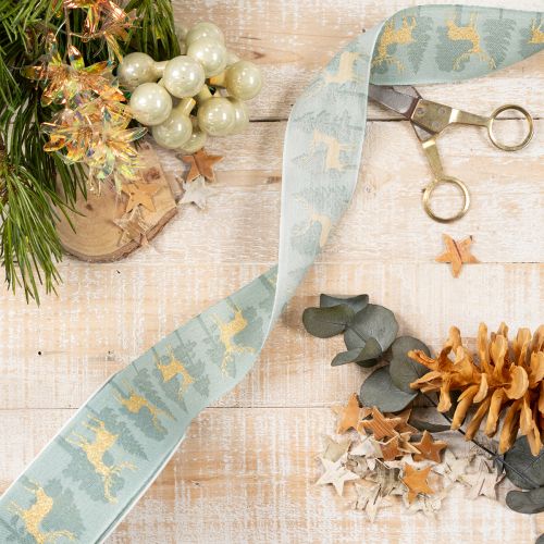 Gift ribbon with reindeer and Christmas trees, 40mm x 18m | Floristik24.ie