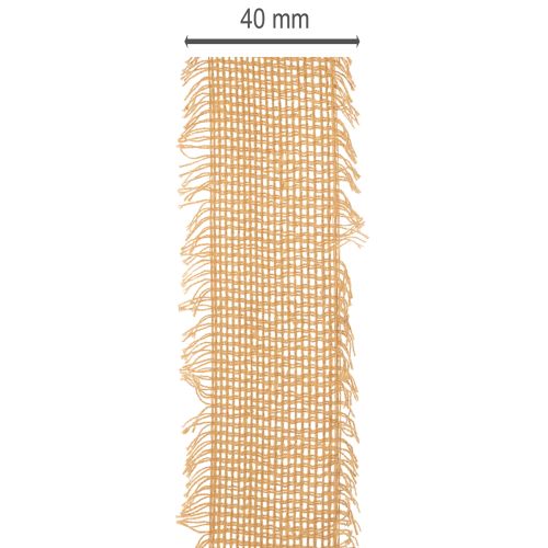 Decorative cotton ribbon, rustic style, with fringe, 40 mm, 30 m | Floristik24.ie