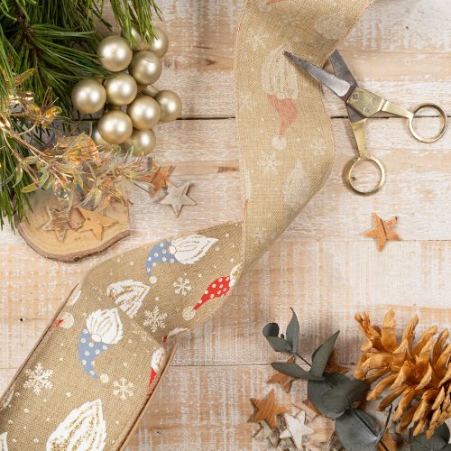 Decorative ribbon with Christmas gnomes on jute ribbon, winter motif, 60mm x 10m | Floristik24.ie