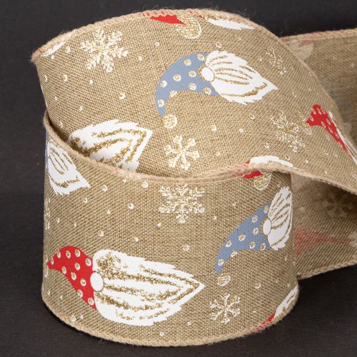 Decorative ribbon with Christmas gnomes on jute ribbon, winter motif, 60mm x 10m | Floristik24.ie