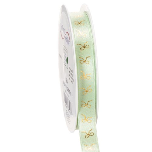 Decorative ribbon with gold bows on a roll, 15mm wide, 18m long