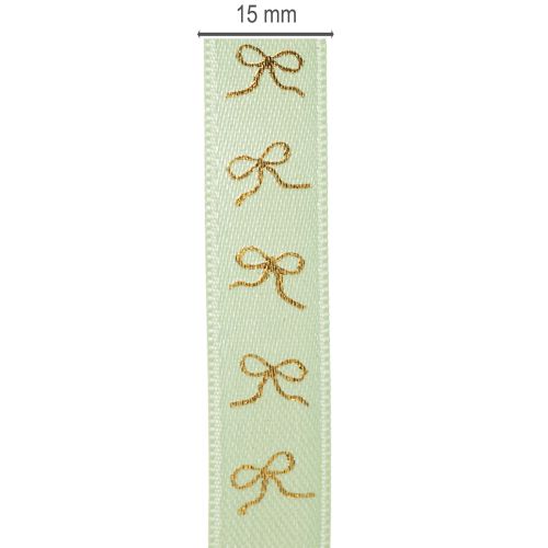 Decorative ribbon with gold bows on a roll, 15mm wide, 18m long | Floristik24.ie