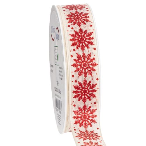 Decorative ribbon with snowflakes, gift wrapping, winter, 25mm x 20m