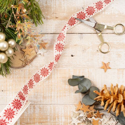Decorative ribbon with snowflakes, gift wrapping, winter, 25mm x 20m | Floristik24.ie