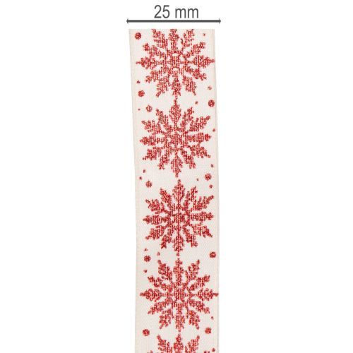 Decorative ribbon with snowflakes, gift wrapping, winter, 25mm x 20m | Floristik24.ie