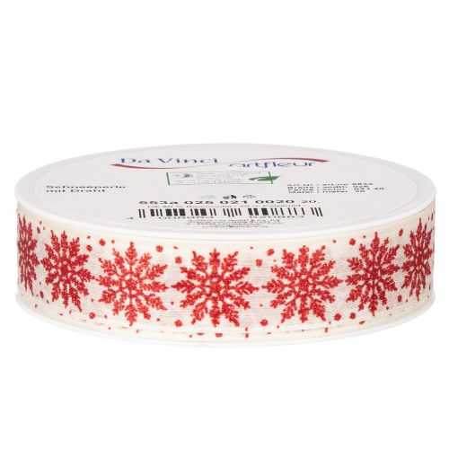 Decorative ribbon with snowflakes, gift wrapping, winter, 25mm x 20m | Floristik24.ie