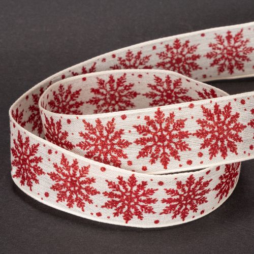 Decorative ribbon with snowflakes, gift wrapping, winter, 25mm x 20m | Floristik24.ie