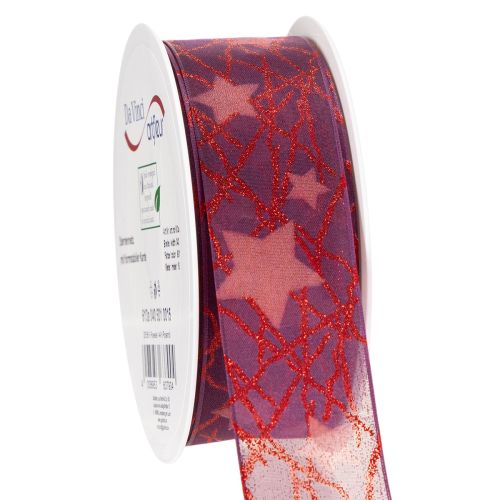 Glittering star-patterned decorative ribbon for Christmas decorations, 40mm x 15m