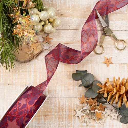 Glittering star-patterned decorative ribbon for Christmas decorations, 40mm x 15m | Floristik24.ie