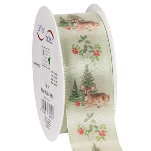 Decorative ribbon with deer motif, forest and flowers, 40mm x 15m