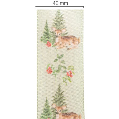 Decorative ribbon with deer motif, forest and flowers, 40mm x 15m | Floristik24.ie
