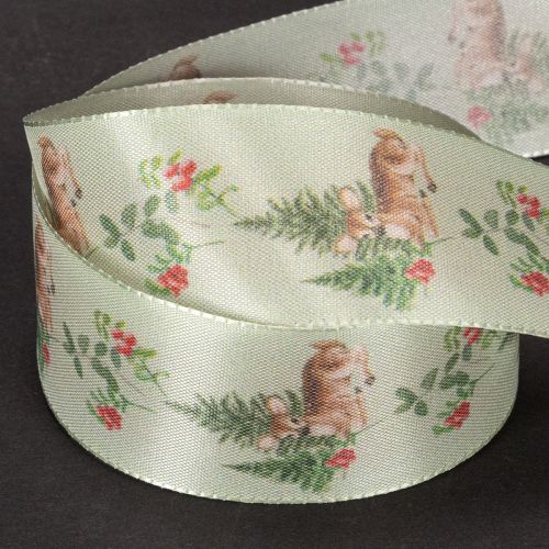 Decorative ribbon with deer motif, forest and flowers, 40mm x 15m | Floristik24.ie