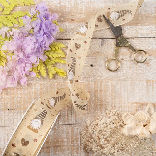Decorative ribbon with gnomes and hearts for gifts and crafts, 40mm x 15m | Floristik24.ie