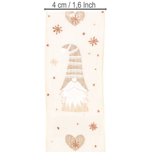 Decorative ribbon with gnomes and hearts for gifts and crafts, 40mm x 15m | Floristik24.ie