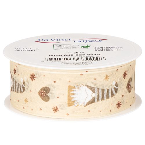 Decorative ribbon with gnomes and hearts for gifts and crafts, 40mm x 15m | Floristik24.ie