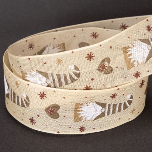 Decorative ribbon with gnomes and hearts for gifts and crafts, 40mm x 15m | Floristik24.ie