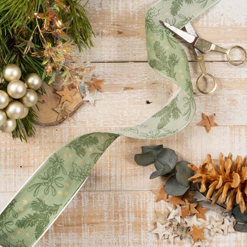 Gift ribbon holly and mistletoe 40mm 15m | Floristik24.ie