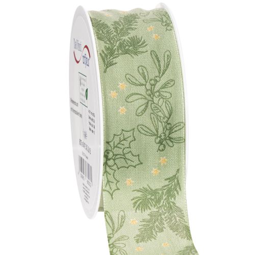Gift ribbon holly and mistletoe 40mm 15m