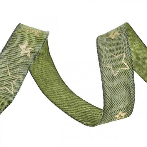 Floristik24 Deco ribbon Christmas bow ribbon stars green golden L15m